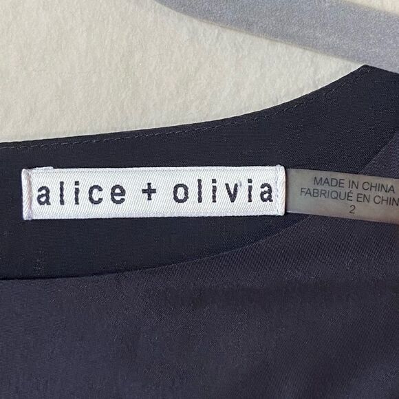 Alice + Olivia Garner Mini Black Dress Ruffle Size 2 - Picture 7 of 8